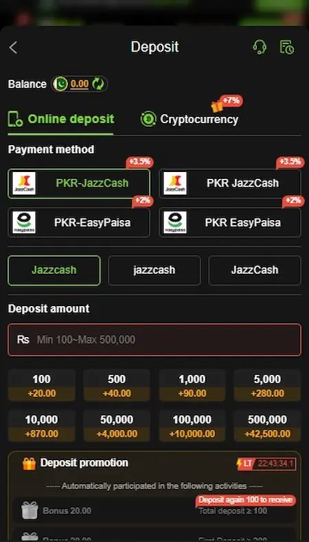 786BET Game Deposit Page Image