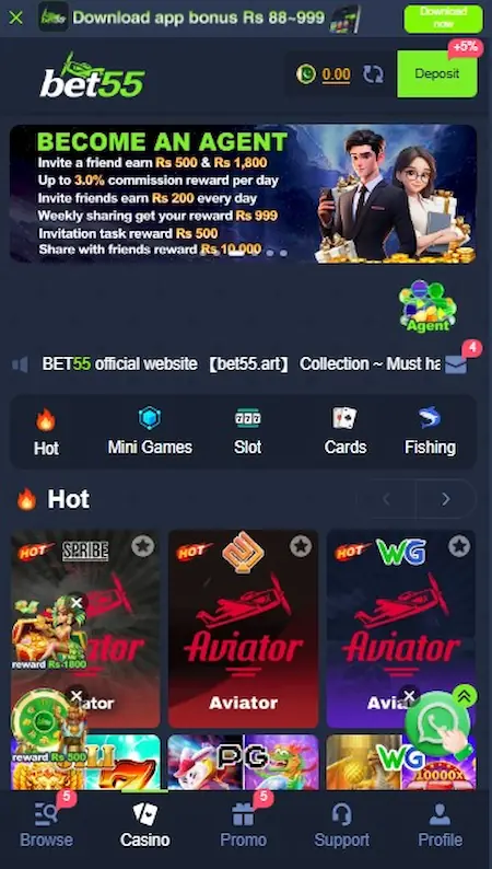 BET55 Game HomeScreen Page Image