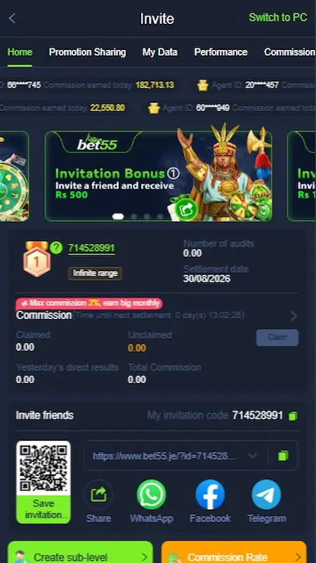 BET55 Game Invite Page Image