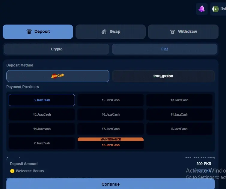 JAZBABET Game Deposit Page Image