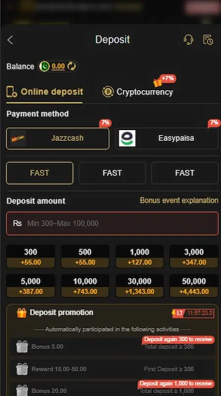 ER666 Game Deposit Page Image