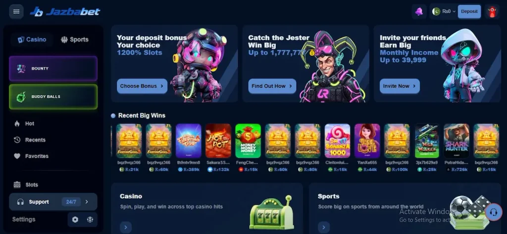 JAZBABET Game HomeScreen Page Image