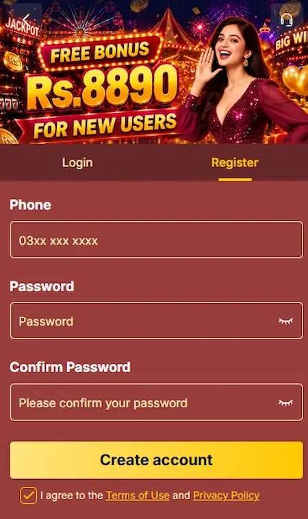 AONE777 Game Register Page Image