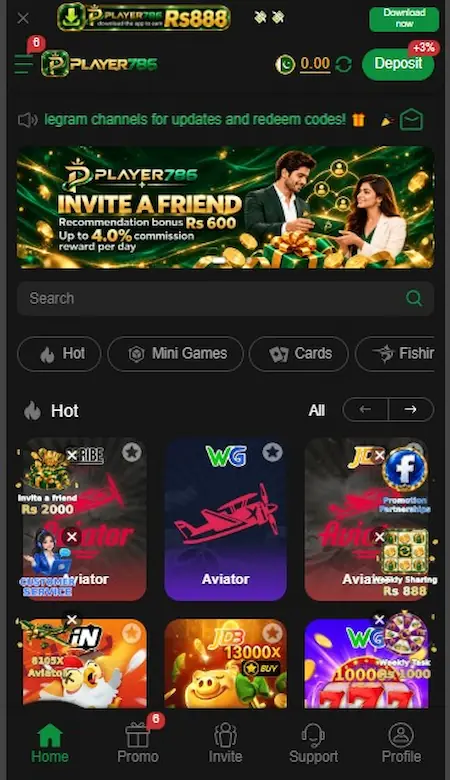 Player786 Game HomeScreen Page Image