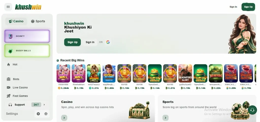 KhusWin Game HomeScreen Page Image